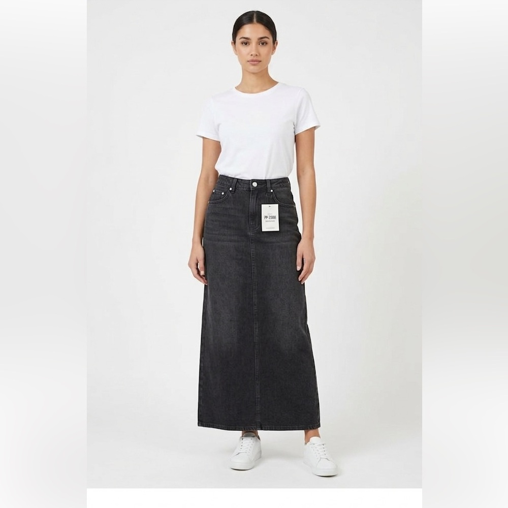 Princess Polly PP-ONAL Black Denim Maxi Skirt Size 2 NWT